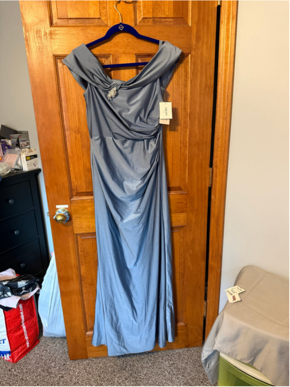 Women's Oleg Cassini Dress Size 8 Blue Off-Shoulder